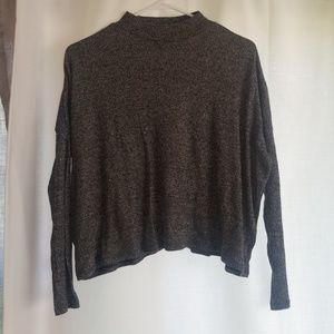 Cropped black and grey turtle neck top